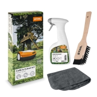 stihl zestaw care and clean do czyszczenia robotow koszacych i kosiarek, ze srodekiem multiclean, szczotka i scierka.jpg