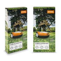 stihl zestaw care and clean do czyszczenia robotow koszacych i kosiarek, ze srodekiem multiclean, szczotka i scierka opakowanie.jpg