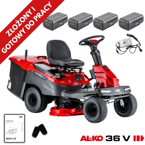 alko erider r74,5 li 36 v traktor akumulatorowy ogrodowy z koszem 180 l, zestaw z 4x akumulatorami 8,0 ah i ladowarka, zestaw promocyjny.jpg