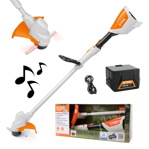stihl kosa zabawka, zabawkowa kosa mechaniczna dla dzieci, zabawka kosa z ruchoma glowica i akumulatorem zestaw.jpg