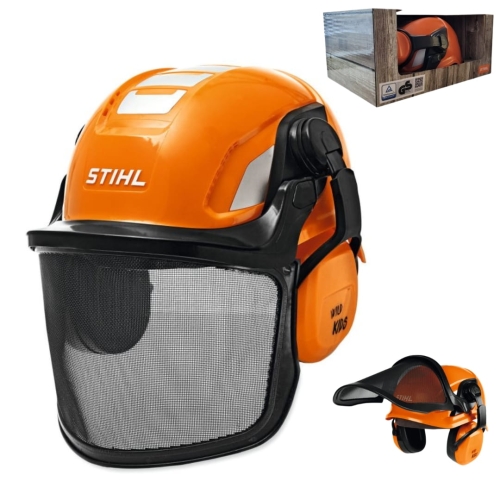 stihl helm kask  zabawka, zabawkowy kask ochronny dla dzieci, zabawka kask z opuszczanym wizjerem i regulowanymi nausznikami.jpg