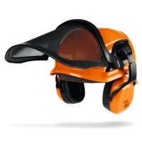 stihl helm kask  zabawka, zabawkowy kask ochronny dla dzieci, zabawka kask z opuszczana przylbica i regulowanymi nausznikami podniesiona przylbica.jpg