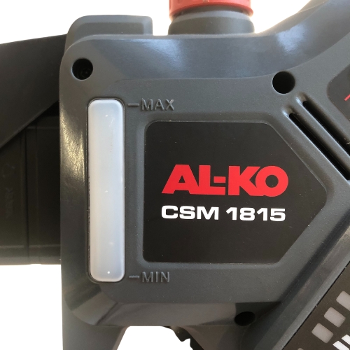 alko csm 1815  w zestawie z akumulatorem b50 2,5ah i ladowarka c50 3,0a przezroczysty zbiornik na olej do smarowania lancucha w pilarkach do galezi alko