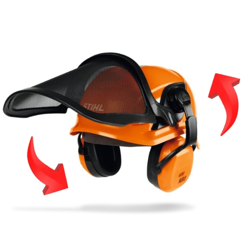 helm zabawka stihl podnoszona oraz opuszczana oslona twarzy i podnoszone oraz opuszczanenauszniki w helmach zabawkach stihl